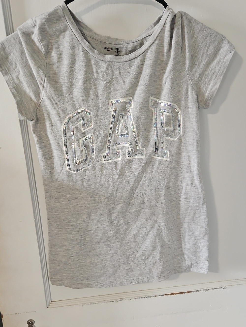 GAP Girls' Light Gray Tee with Silver Sequin Logo